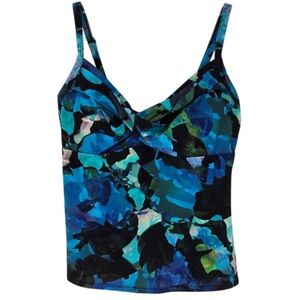 Athleta Tankini Top Blue Mystique Twister Mosaic Watercolor Swimsuit 34 D/DD